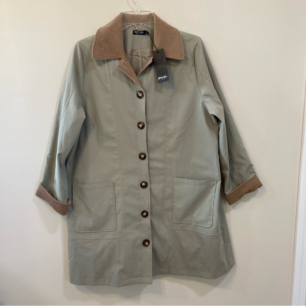 NWT Nasty Gal Collection Sz 4 Womens Corduroy Collar Button Down Longline Jacket